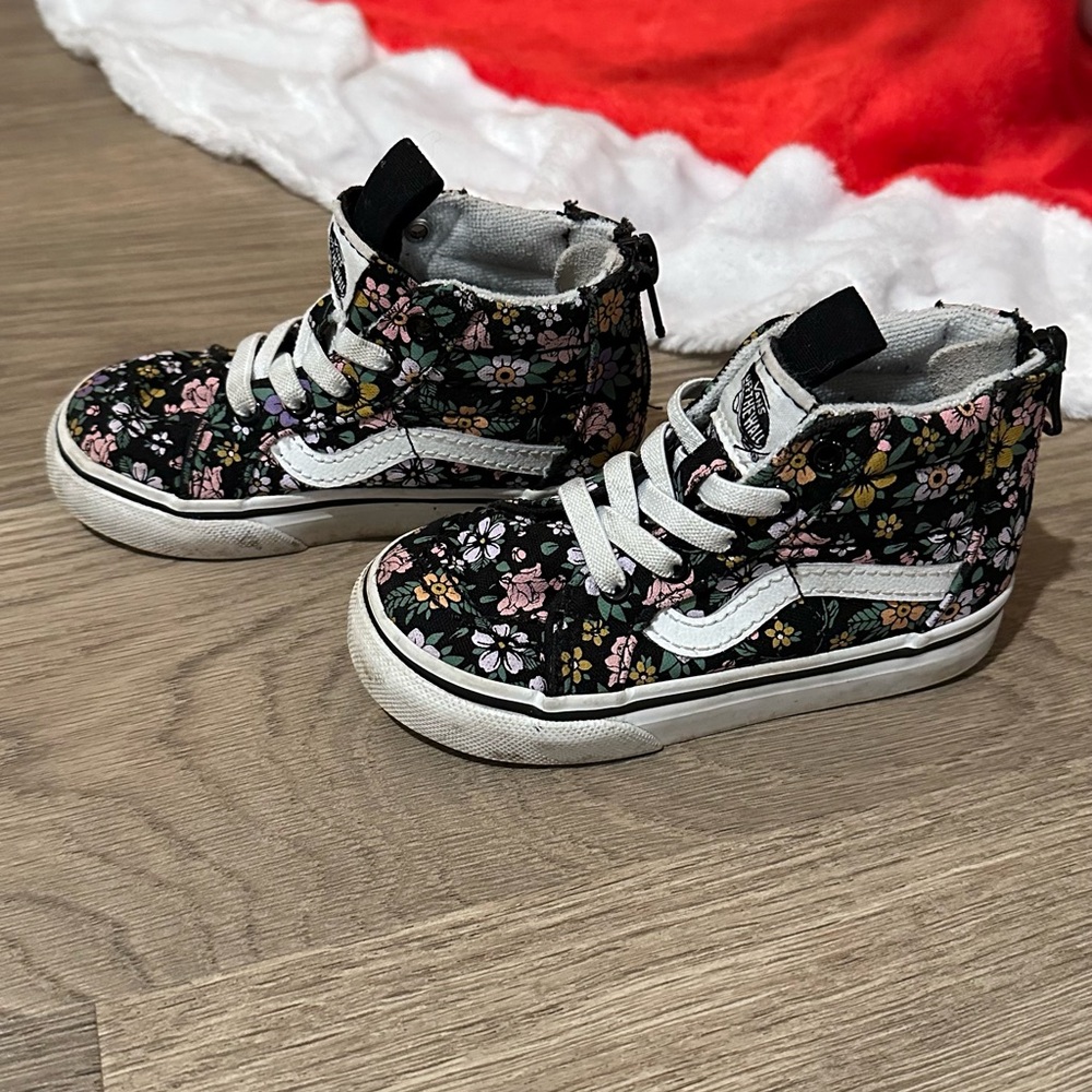 Vans Black Floral Toddler High-Top Sneakers